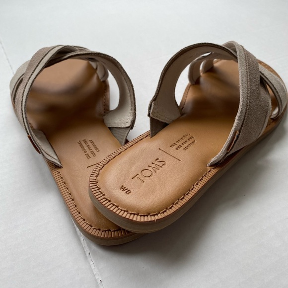 Toms Women Val Desert Taupe Suede Crisscross Strap Open Toe Slide Sandal Size 8 - Picture 6 of 6